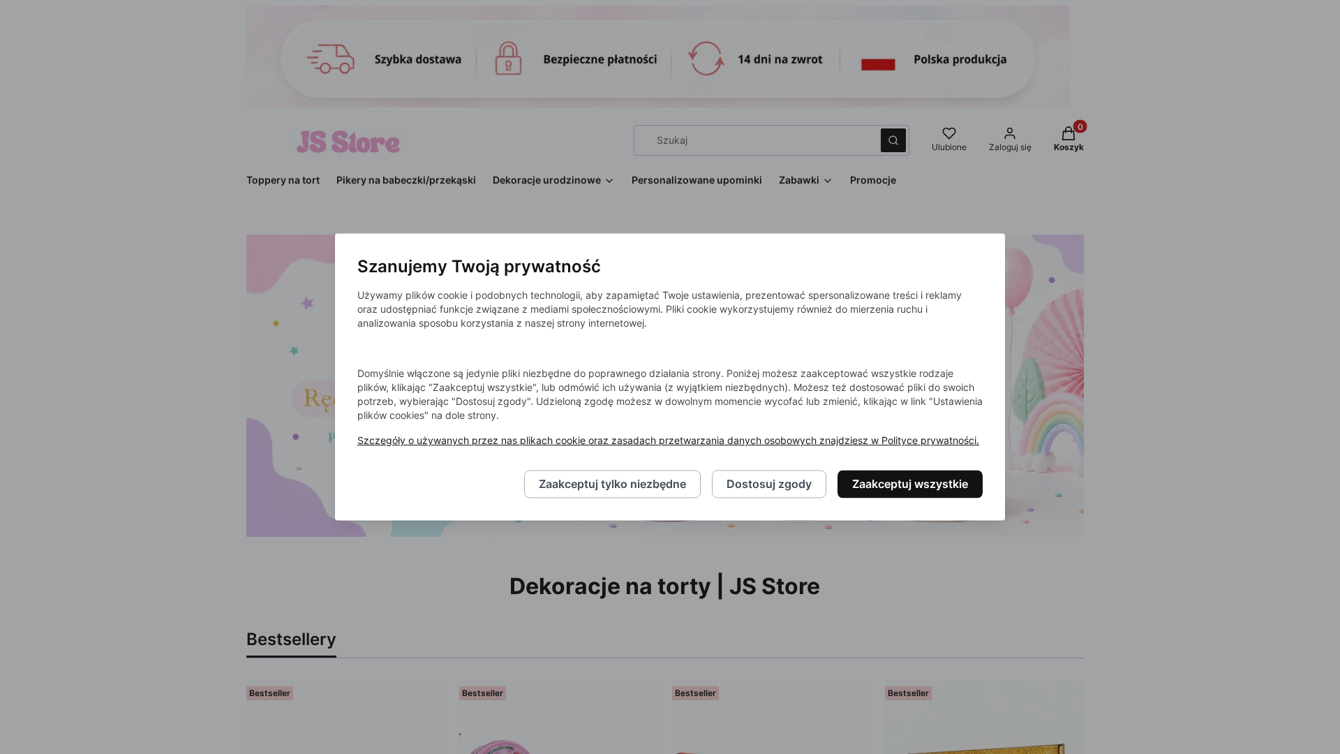 Zrzut strony JS Store - Ozdoby na tort